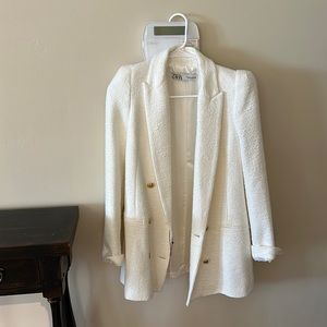 Zara white tweed blazer